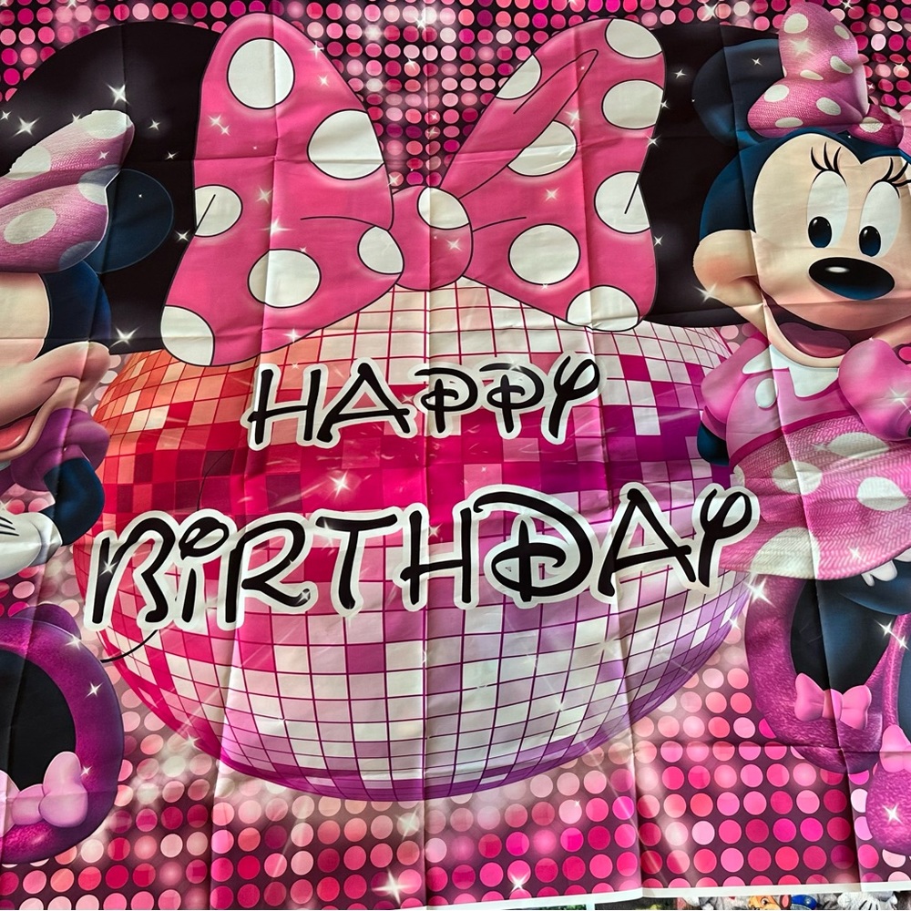 Minnie Mouse Background Happy Birthday Banner 82x60